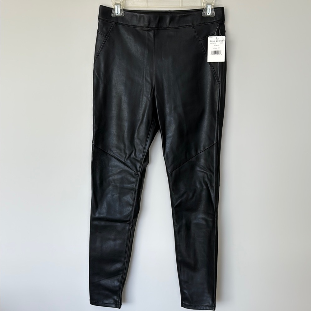Free People Black Faux Leather Leggings Sz 27